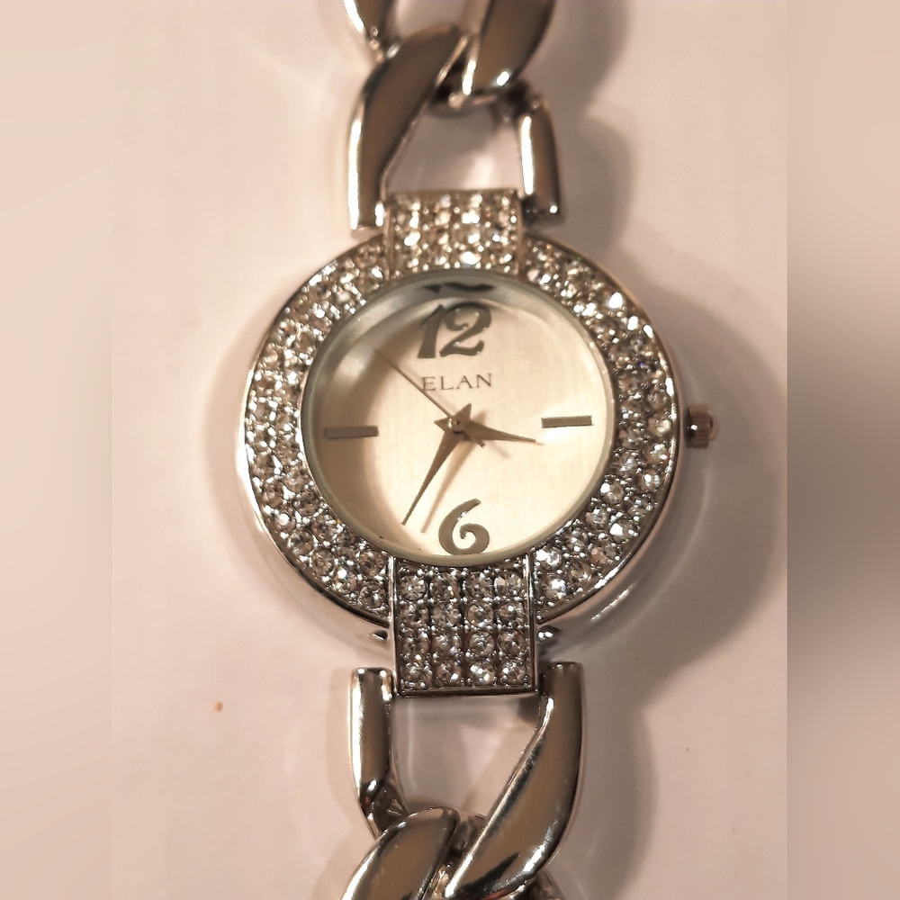Elan Women's Silver Watch with Crystal Detailing